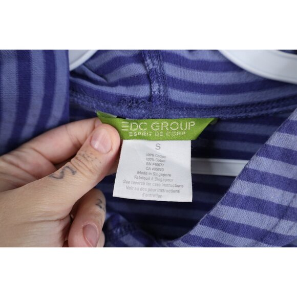 Vintage 90s Esprit Womens Small Spell Out Babydoll Striped Hoodie T-Shirt Purple - Picture 6 of 10